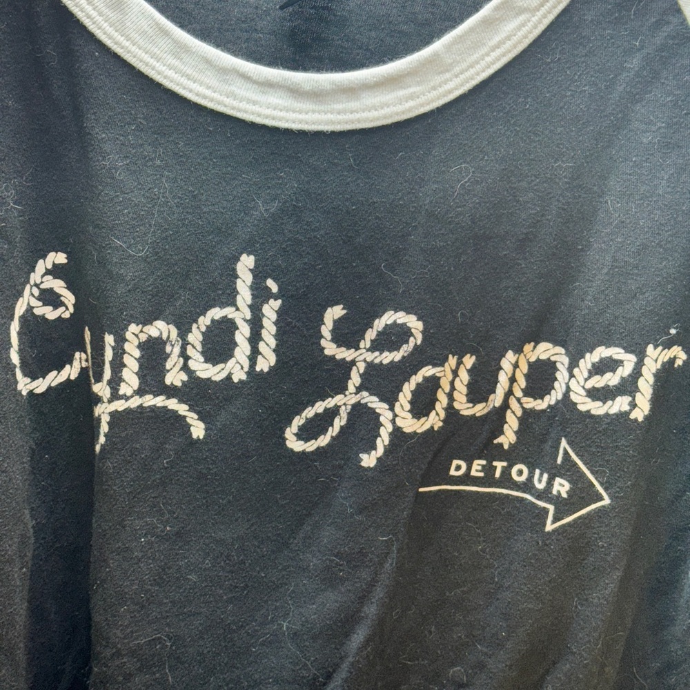 Tultex Cyndi Lauper Detour Tour 3/4 Sleeve Black White t-shirt Women’s Size XL - Picture 2 of 4
